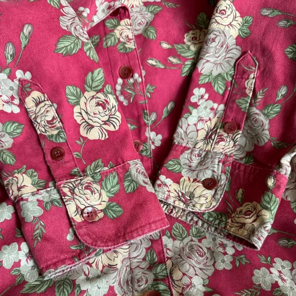 Papagallo Blouse Long Sleeve Burgundy Print 2X - Picture 11 of 16